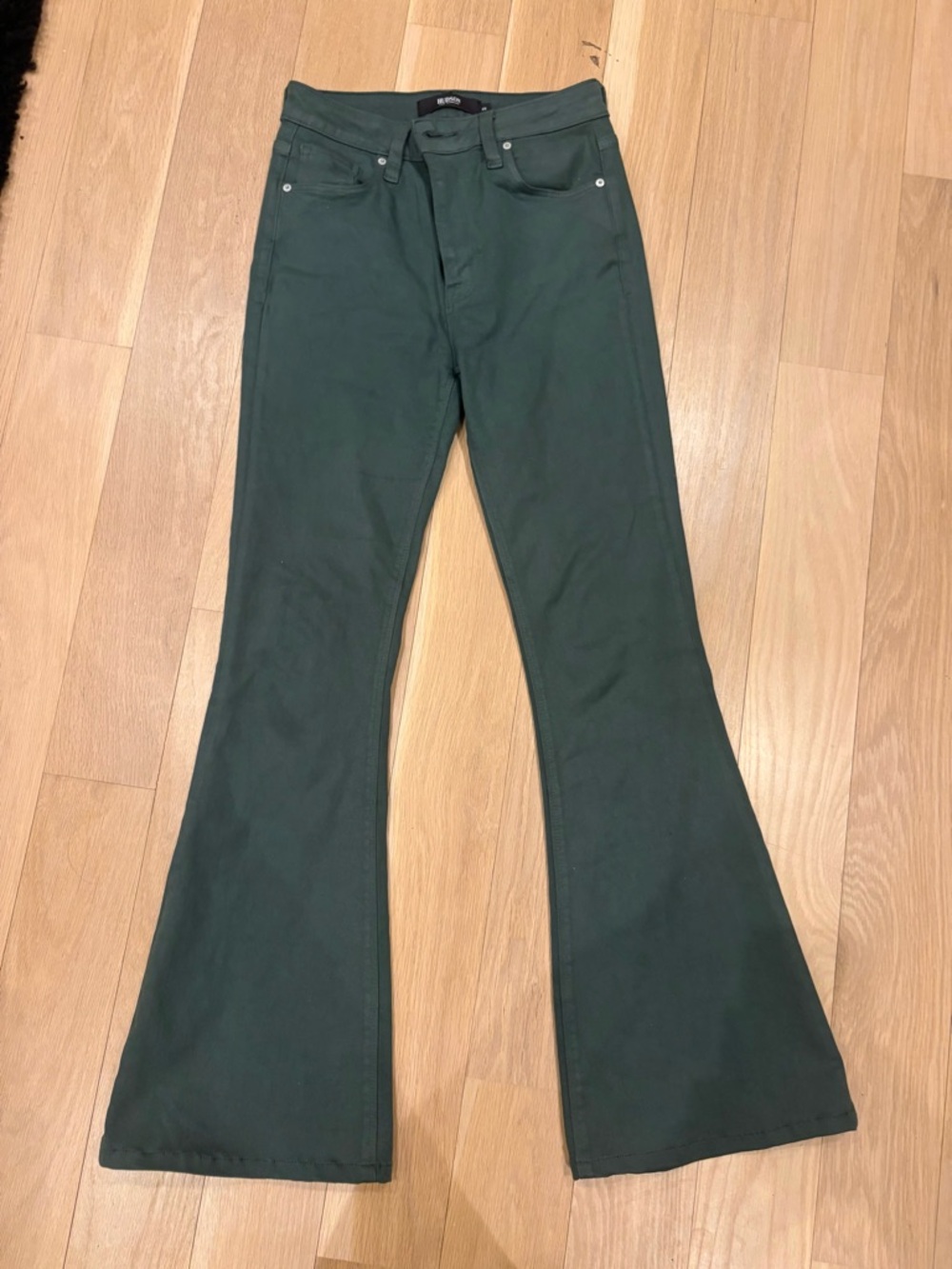 Dark Green Flare Pants Hudson jeans 25 W. 30 length perfect $200 retail coated